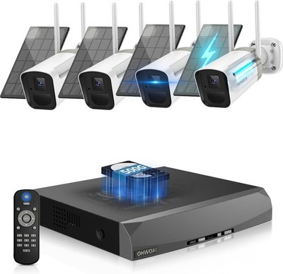 Solar Powered Wireless Outdoor Security Camera System 4 Wi-Fi Cameras + NVR