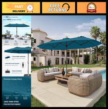 15ft Double-sided Patio Umbrella With Base Uv Resistant Canopy Crank Handle L