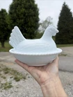 Vintage Indiana Glass Hen on Nest White Milk Covered Chicken Candy Dish 7” Excel