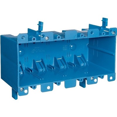 Carlon B468R Outlet Box, 4 -Gang, PVC, Blue, Clamp Mounting