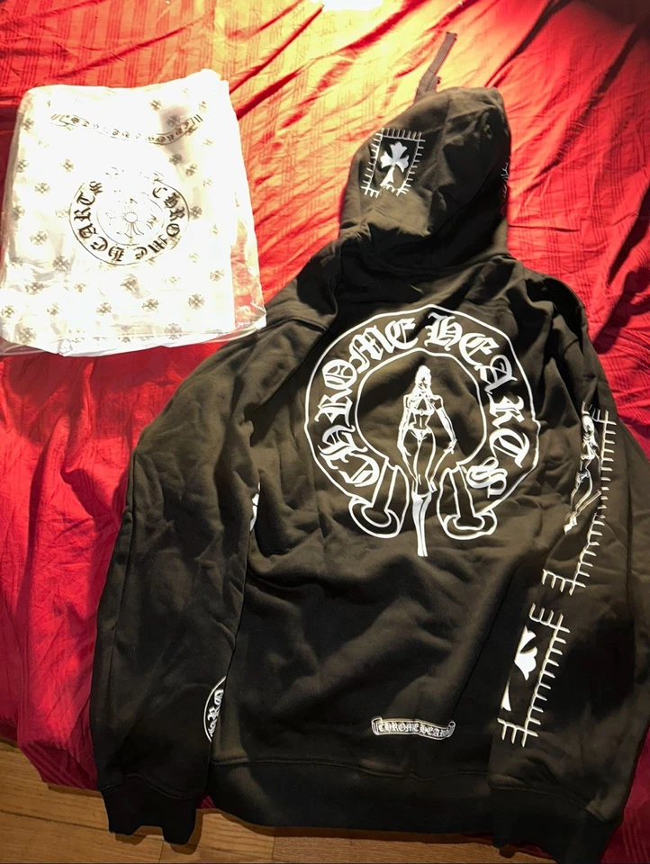Moletom com capuz preto Chrome Hearts ferradura boneca mortal tamanho grande - Imagem 3 de 3