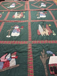 Vintage Hand Quilted Applique Christmas Patchwork Quilt & 2 Shams 95x87 #71