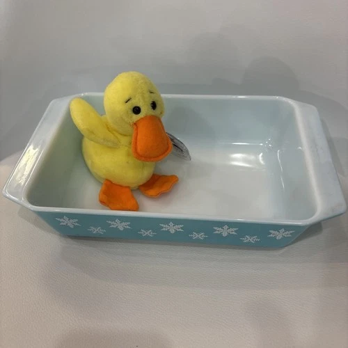 Vintage Pyrex Turquoise Snowflake 575-B 2 Qt Casserole Dish Space Saver No Lid