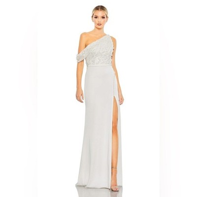 NWT Mac Duggal Ivory Drop Shoulder Beaded Formal Dress Gown Size 10