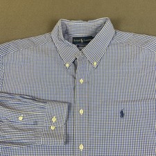 Vintage Ralph Lauren Shirt Mens 17.5 Blue Check Long Sleeve Button Down Pony