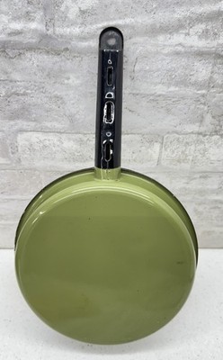 Vintage Avocado Green  Enamel Pan Skillet  Rustic Cabin Farmhouse Kitchen Decor