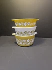 3 Vintage Pyrex Crazy Daisy Spring Blossom Green Dish Set 471 472 473 No Lids
