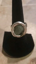 Dansk Smykkekunst S. Silver Green Adventurine Ring Danish Modernist MCM Denmark