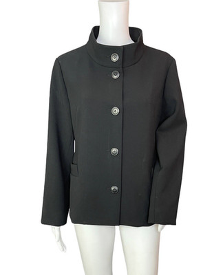 Isda & Co Women M Black Stand Collar Blazer Jacket Button Front Lined