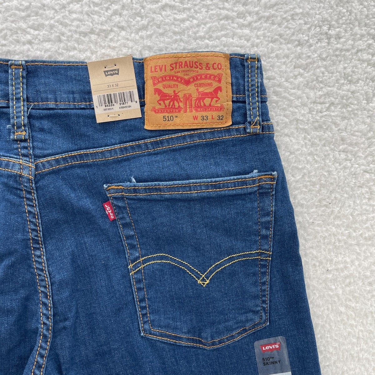Levis 510 Jeans Mens 33x32 Blue Skinny Medium Wash Denim Grunge