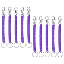 6.89IN Spiral Retractable Coil Springs Keychain 10PCS - Stretch Cord - Purple 