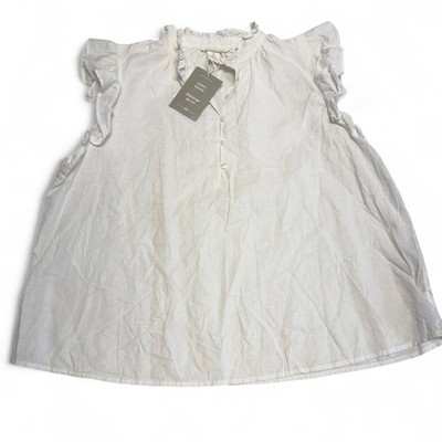 H&M Linen Blend Ruffled Blouse Top Women's Medium Summer Cottage Preppy White