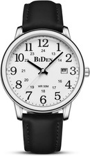 Herren Armbanduhr Analog Quarz Wasserdicht mit Datum Lederband 40mm