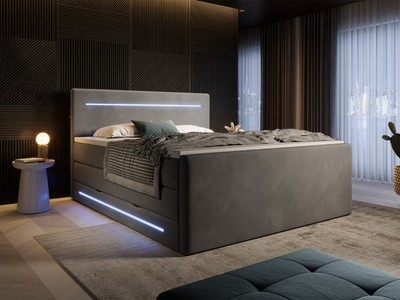 Laurel Boxspringbett mit Bettkasten 180x200 cm mit LED-Beleuchtung Samt-Stoff