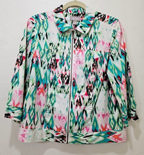 Chicos Jacket full zip boho southwest colorful sz 1 3/4 sleeve white
