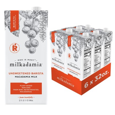 Macadamia Milk - Unsweetened Barista - 32 Fl Oz (Pack of 6) - Lactose Free Mi...