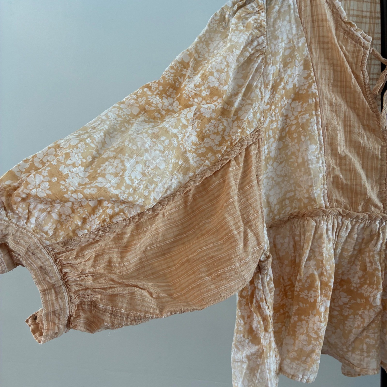 American Eagle Patchwork Floral Plaid Babydoll Bl… - image 3