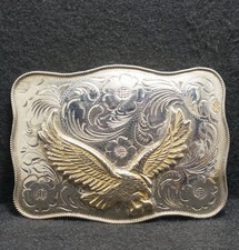 WH13152 FANTASTIC VINTAGE 1970s EAGLE FLYING BIRD FLORAL ARTWORK BELT BUCKLE