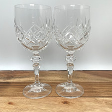 Pair Cut Crystal Wine Glasses Bohemia Style Goblets 7"