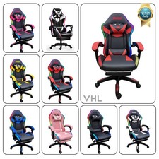 Gaming Chair RGB LED Bluetooth Speaker Reclining Executive Office Seat Footrest
