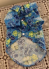 Hawaiian Dog Shirt Medium Yellow Navy Blue Flowers Palm Leaves Festive Summer