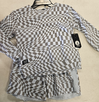 Volcom Men's Geometric Pullover Sweatshirt Gray White Size 5 Long Sleeve