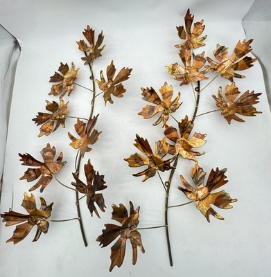 Pair of Large Metal Maple Leaf Wall Art Decor Copper Bronze Autumn Tones Fall