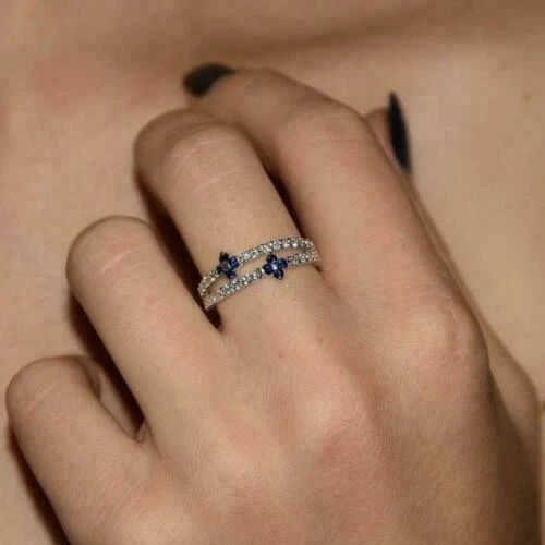 Обручальное кольцо из белого золота 14 карат с сапфиром Half Eternity созданное в лаборатории 1 карат - Изображение 4 из 4