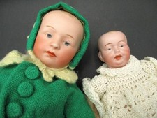 Antique German Bisque Character Baby Dolls Gebruder Heubach 7602 Pouty Boy & 3/0