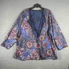 Women's Floral Open Front Cardigan Jacket Kimono Blue Pink Plus Size Outerwear