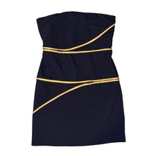 Ya Los Angeles Strapless Zipper Accent Mini Dress Navy Blue / Yellow Medium