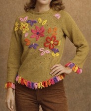 1970  s Phil Rose California Pantsweater Embroidered Fringe Floral Sweater Size L
