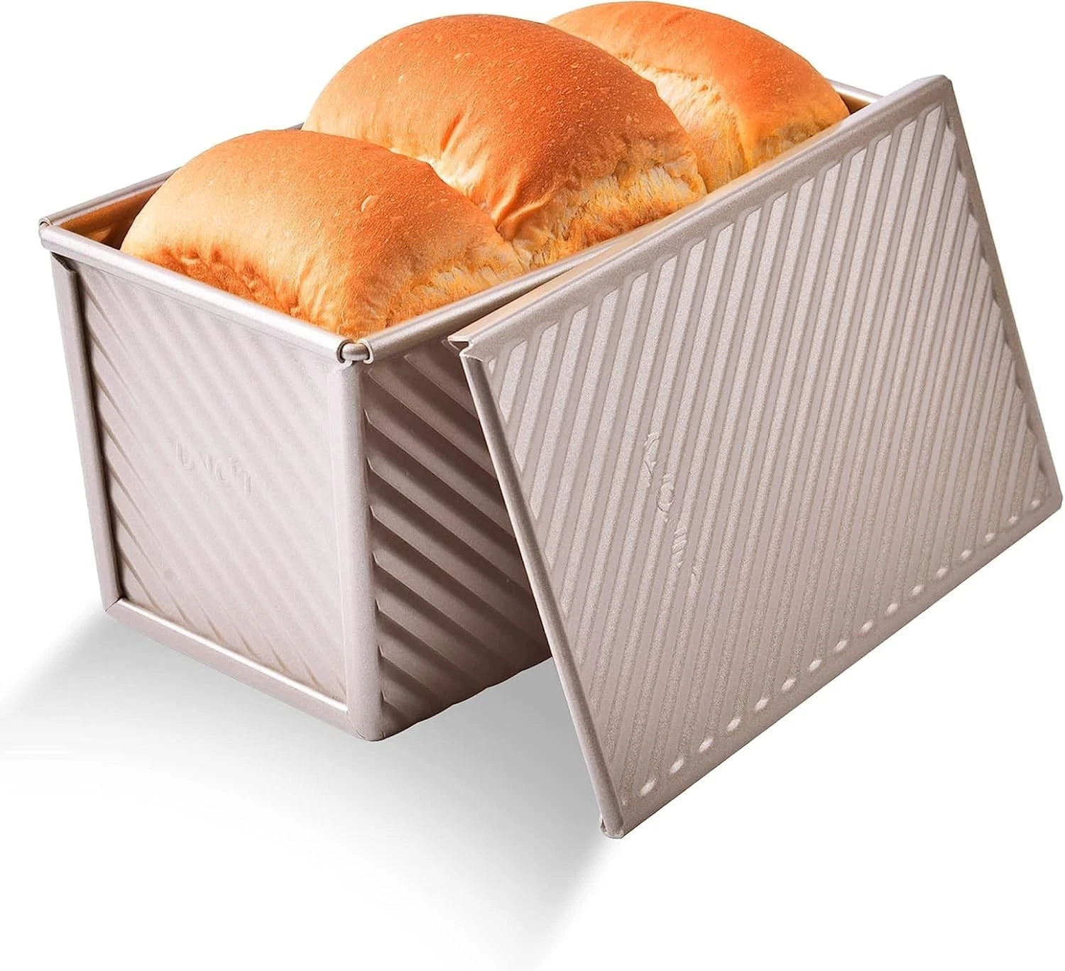 AKOLAFE 1lb Loaf Tin with Lid Non-Stick Pullman Pan Rose Gold 20x12x11cm Bread T