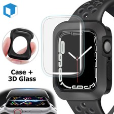 For iWatch Series 9 8 7 41/45mm 3D Screen Protector Glass  Bumper Case Rugged