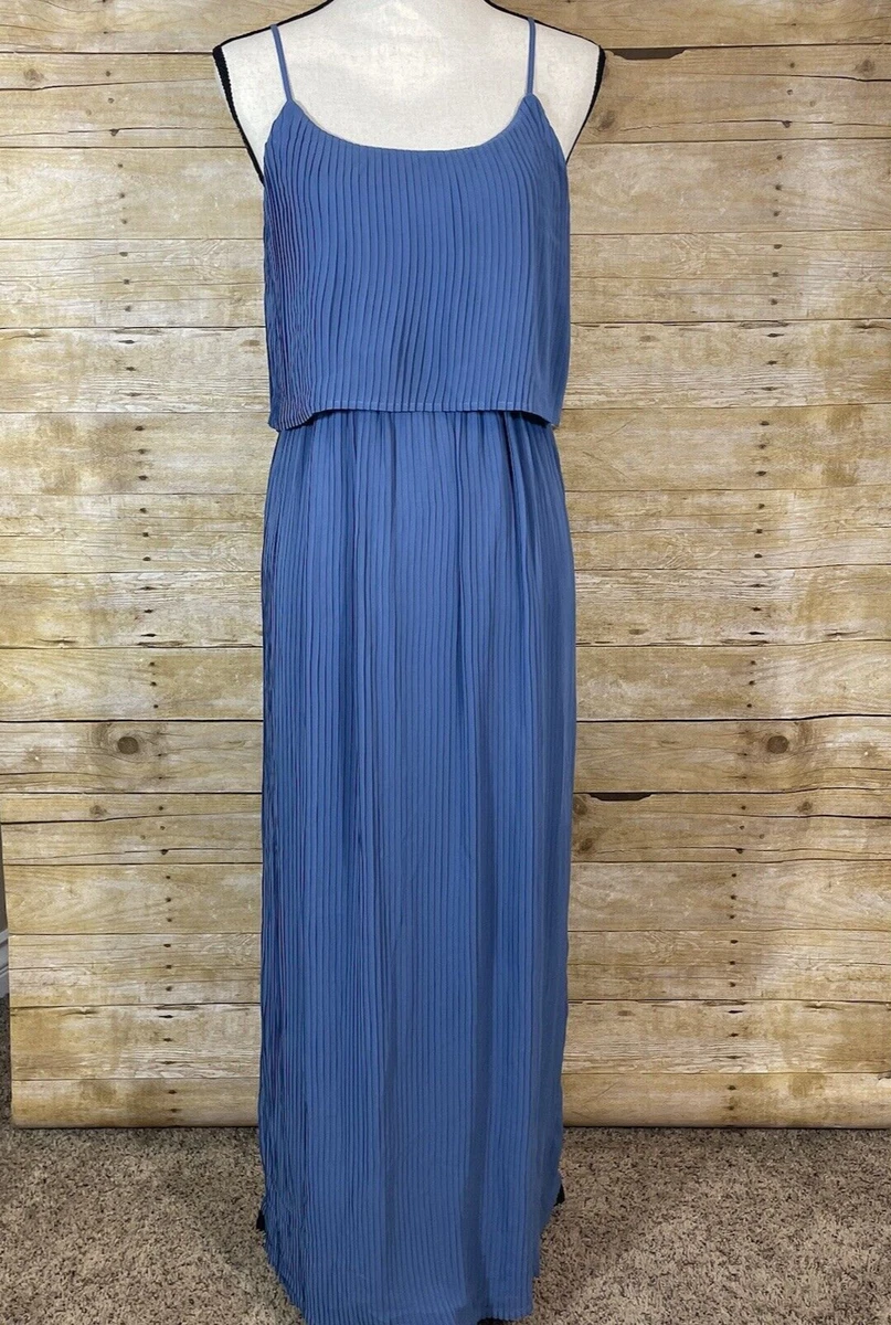 Lauren Conrad Blue Pleated Popover Maxi Dress Womens Small Spaghetti Straps