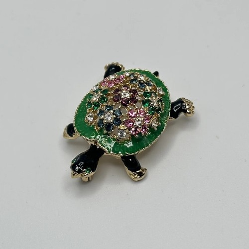 Vintage Ciner Signed Turtle Brooch Enamel Rhinestone Gold Washed Animal Figural - Picture 8 of 16