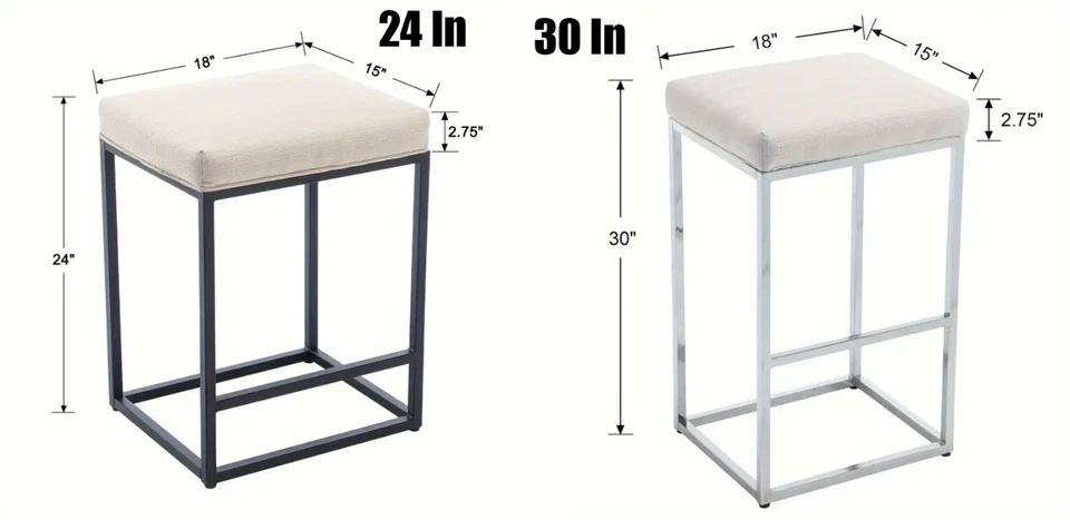 White Linen Counter Height Bar Stools, Backless Upholstered for Kitchen/Bar Pub - Image 2 of 4