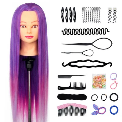 NEVERLAND BEAUTY & HEALTHY 26-28" Purple Styling Training Head For Hairdressers Practice Braiding&Braid Set
