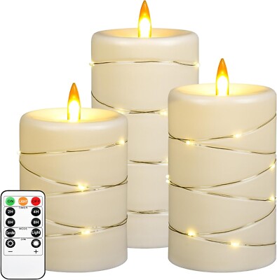 Flameless LED Candles with Timer 3 pc Flickering Flameless Candles for Romantic