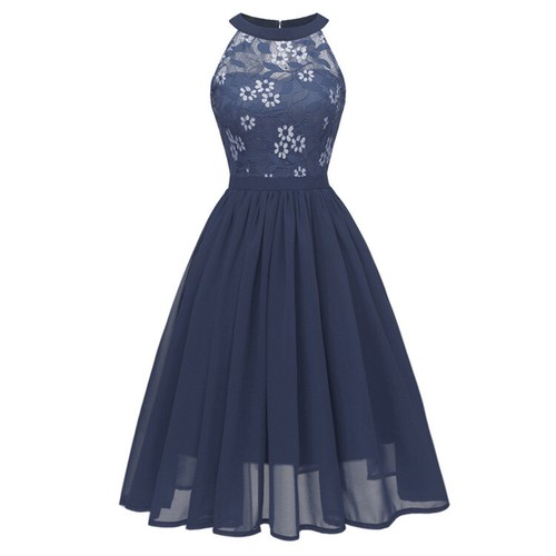 Vestido de Encaje Cóctel Noche Baile Vestido Noche Boda Dama de honor Baile de graduación Halter Nuevo - Imagen 11 de 40