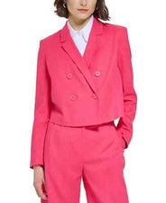 Calvin Klein Petite Double-Breasted Linen Blend Cropped Jacket Rosebud