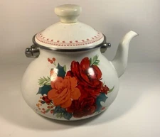 The Pioneer Women Teapot Cheerful Rose Enamel On Steel 1.9 Quarts Tea Kettle