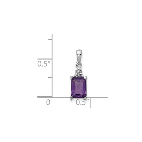 Sterling Silver Rhodium Plated Purple Amethyst & Diamond Rectangle Drop Pendant - Picture 2 of 2