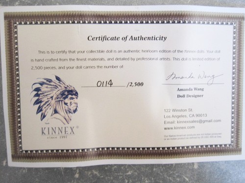 Muñeca nativa americana Amanda Wang ENTENIA 12" porcelana Kinnex certificado de autenticidad numerada Le - Imagen 5 de 8