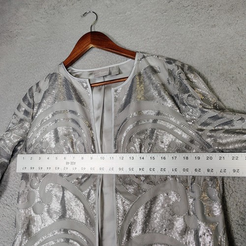Chico's Travelers Jacket Womens 1 Gray Silver Sequin Open Front Crop Preppy - Picture 11 of 12