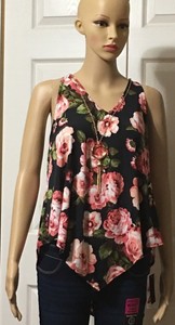 Women-039-s-Black-sleeveless-Blouse-W-Burnt-Orange-Roses-Sz-Small