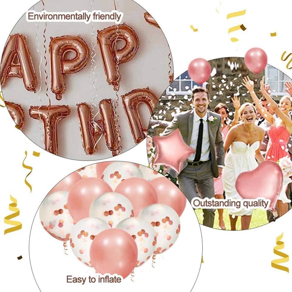 48 Pcs Happy Birthday Balloons Banner Rose Gold Foil Decorations Party Supplies - Image 4 of 4