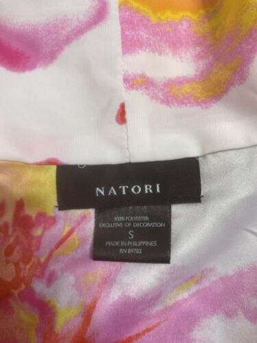 Natori Robe Small Floral Pink Orange Tropical Kimono Sleeve Knee-Length EUC - Picture 3 of 5