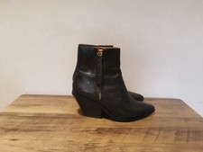 LADIES BLACK LEATHER ZIP UP CUBAN ANKLE BOOTS SHOES UK SIZE 3 EUR 36 BT303