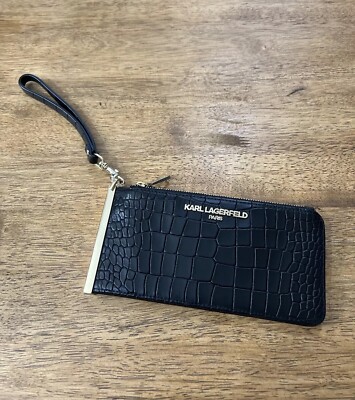 Karl Lagerfeld Croc Embossed Leather Wristlet Pouch Long Wallet